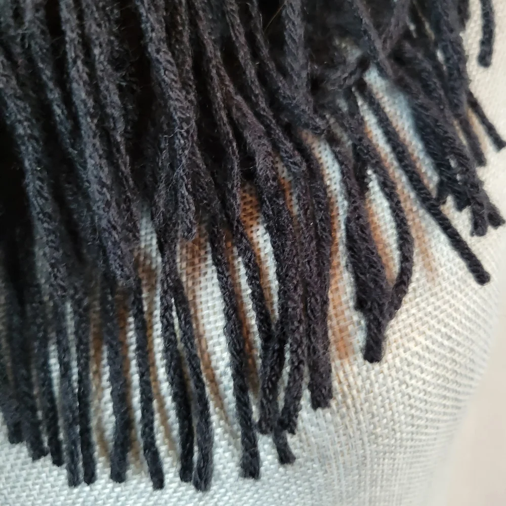 INC Woman's Infinity Solid Black Knit Scarf with Fringe - Picture 2 of 5